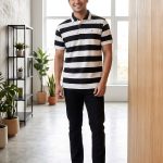 Black and White Striped Polo Shirt