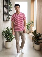 Red and White Striped Polo Shirt